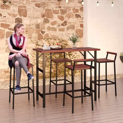 Outsunny 5 Piece Patio Bar Set with 47" Bar Height Table and 4 Bar Stools, for Backyard, Balcony, Porch, Pool, Lawn, Brown