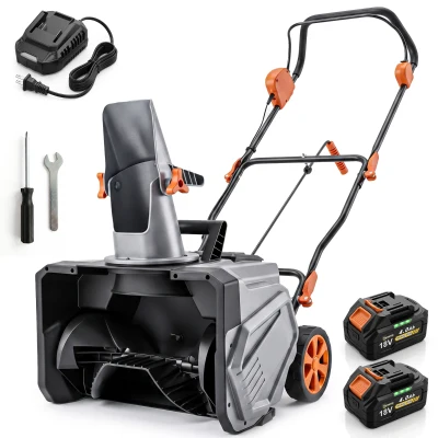 Outsunny 40V 18" Cordless Snow Blower with PU Auger, 1400W Brushless Motor, 12" Depth, Two 4.0Ah Batteries, A Fast Charger