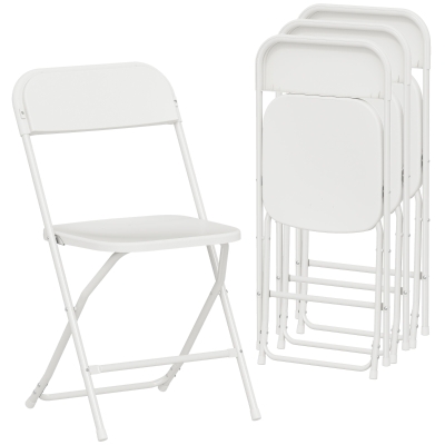 HOMCOM 4 Pack Folding Chairs with Drain Holes, Metal Frame, Portable Lightweight Chairs for Home, Office, White