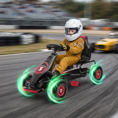 Aosom Pedal Go Kart w/ Adjustable Seat, Rubber Wheels Shock Absorb, Red