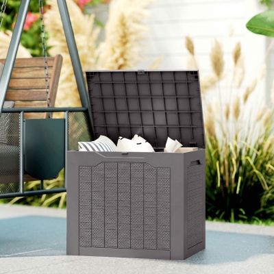 Outsunny 30 Gallon Deck Box, Resin Outdoor Storage Box with Handles, Waterproof and UV Resistant Storage Container