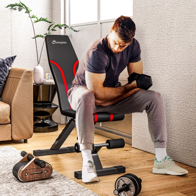 Soozier Adjustable Weight Bench, Foldable Workout Bench with Multi-Angle Seat and Back, Flat or Incline Bench for Home Gym