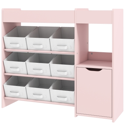 Qaba Toy Storage Organizer with 9 Non-Woven Fabric Boxes, Storage Cabinet & Shelves, for Kids Room, Nursery, Playroom Pink