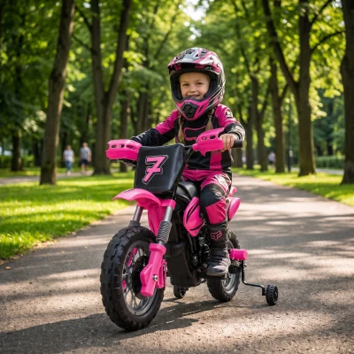 Qaba 12V Kids Electric Dirt Bike with Training Wheels, Pink