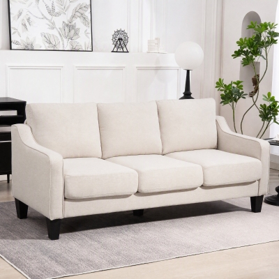 HOMCOM 3 Seater Sofa, Modern Couch with Pocket Spring, Linen Upholstered, Thick Padded, Beige