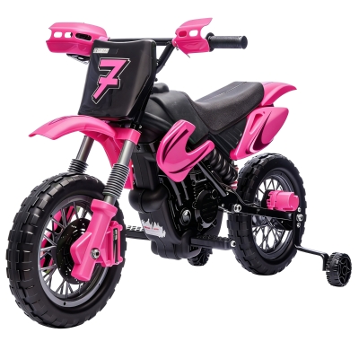 Qaba 12V Kids Electric Dirt Bike with Training Wheels, Pink