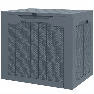 Outsunny 30 Gallon Deck Box, Resin Outdoor Storage Box with Handles, Waterproof and UV Resistant Storage Container, Light Grey