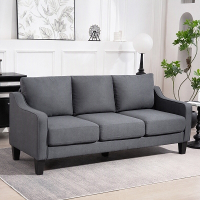 HOMCOM 3 Seater Sofa, Modern Couch with Pocket Spring, Linen Upholstered, Thick Padded, Charcoal Grey