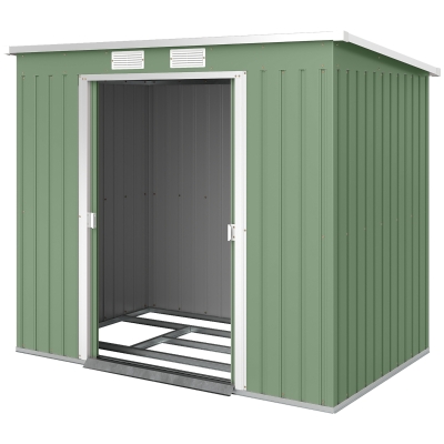 Outsunny 7' x 4' Galvanised Steel Garden Shed, with Foundation Kit - Green