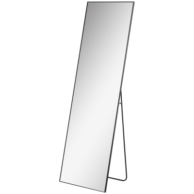 HOMCOM 64"x20" Full Length Mirror, Tempered Glass Floor Mirror with Stand, Standing, Hanging or Leaning Against Wall, Black
