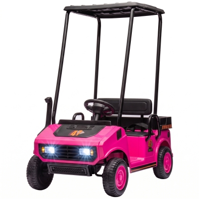 Qaba Kids 24V 2-Seater Golf Cart with Remote, Sunshade, Pink