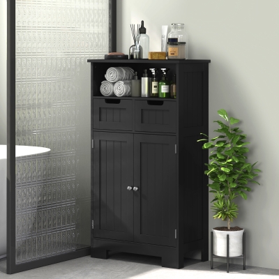 kleankin Freestanding Bathroom Cabinet with Adjustable Shelf and Drawers, Small Cabinet for Bathroom, Living Room, Black