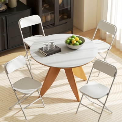 HOMCOM 4 Pack Folding Chairs with Drain Holes, Metal Frame, Portable Lightweight Chairs for Home, Office, White