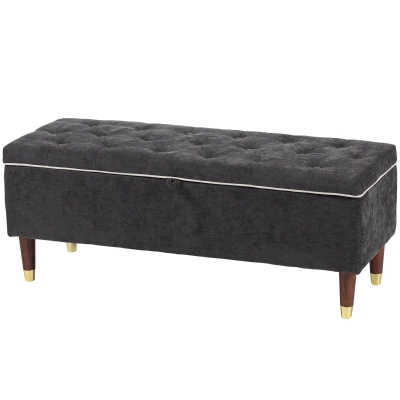 HOMCOM Storage Ottoman Bench, Linen-Look Upholstered Seat, 264 LBS Capacity, End of Bed Bench, Dark Grey