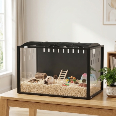 PawHut 31.9" L Hamster Cage, Large Hamster Habitats Steel Frame Chewproof, Deep Bedding Space for Pets Enrichment
