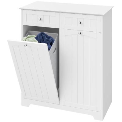 HOMCOM Laundry Cabinet with 2 Removable Laundry Bags, Tilt-Out Laundry Hamper with 2 Drawers, White