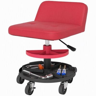 HOMCOM Mechanic Garage Stool, 300lb, Rolling, Adjustable, Red