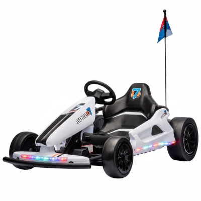 Qaba 24V Electric Drift Go Kart for Kids, Dual Motors, 7.5MPH, White