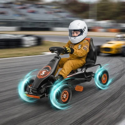 Aosom Kids Pedal Go Kart Ride-On Car, Ergonomic, Ages 5-12, Orange