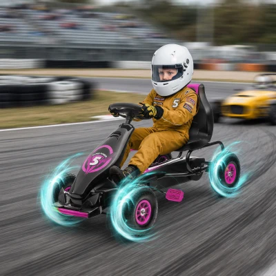 Aosom Ergonomic Pedal Go Kart Toy for Kids, Pink, Ages 5-12