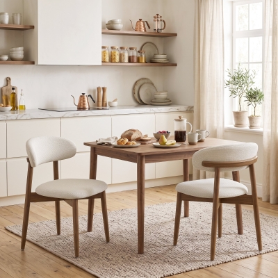 HOMCOM Dining Chairs Faux Linen Upholstered Kitchen Chairs Rubberwood Legs Dining Rooms Set of 2 Cream White