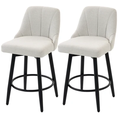 HOMCOM Bar Stools Modern Swivel Counter Height Stools Backrest Set of 2 Cream White