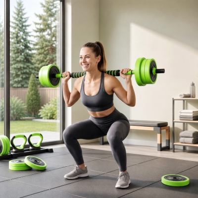 Soozier 44lbs 4-in-1 Adjustable Weight Dumbbell Set, Barbell, Kettlebell, Push Up Stand, Green