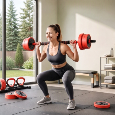 Soozier 44lbs 4-in-1 Adjustable Weight Dumbbell Set, Barbell, Kettlebell, Push Up Stand, Red