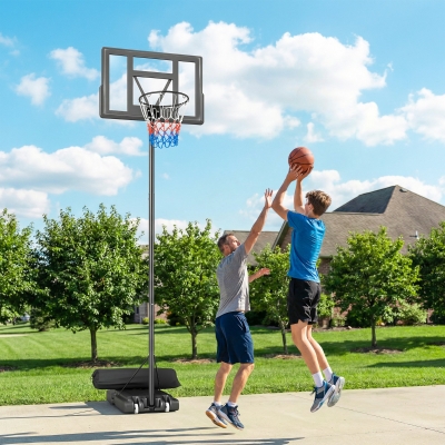 Soozier Basketball Hoop Stand Outdoor, 4.4–10 ft Single Hand Rotation Adjustable with Shatterproof Backboard & Weight Bag