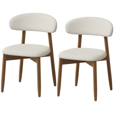 HOMCOM Dining Chairs Faux Linen Upholstered Kitchen Chairs Rubberwood Legs Dining Rooms Set of 2 Cream White