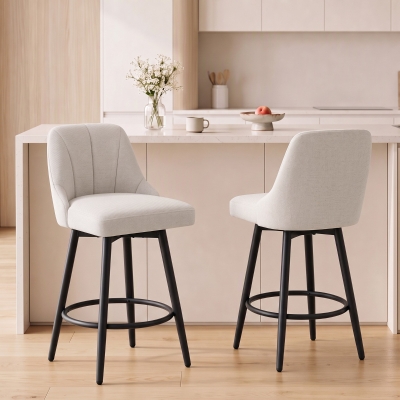 HOMCOM Bar Stools Modern Swivel Counter Height Stools Backrest Set of 2 Cream White