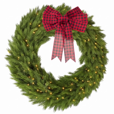 HOMCOM 48" Pre-Lit Norwegian Spruce Christmas Wreath, 150 LED, Green
