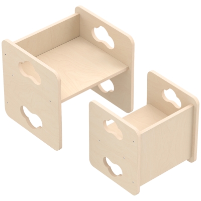 Qaba Montessori Kids Table and Chair Set with 3-Level Heights for 18-36 Months Toddlers, Learning, Play and Mealtime, Natural
