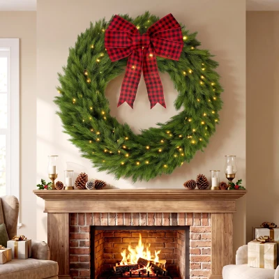 HOMCOM 48" Pre-Lit Norwegian Spruce Christmas Wreath, 150 LED, Green