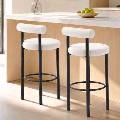 HOMCOM Bar Stools Set of 2, Sherpa Upholstered Barstools with Backrest, Bar Height Stools with Footrest for Kitchen Island