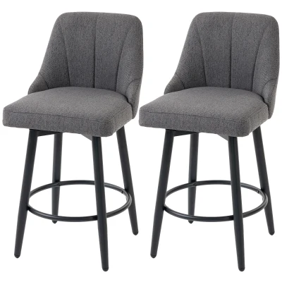 HOMCOM Bar Stools Modern Swivel Counter Height Stools Backrest Set of 2 Dark Grey