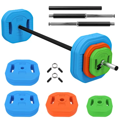 Soozier 66lbs Adjustable Barbell Weight Set, Barbell Bar with Weight Plates, Non-slip Handle, Multicolour