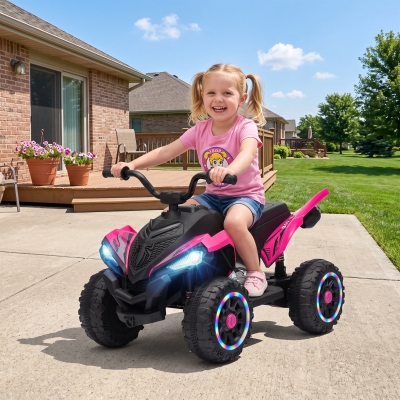 Qaba 12V Kids ATV with Dual Motors, Rear Suspension, 2.2 MPH Max, Light-Up Wheels, Music, Horn, Headlights for 3-6 Years, Red