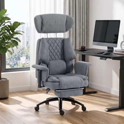 HOMCOM 495LBS Heavy Duty Office Chair with Footrest, Lumbar Support, Spring Cushion, Height Adjustable, Grey