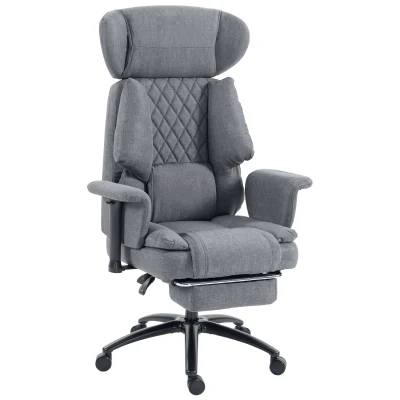 HOMCOM 495LBS Heavy Duty Office Chair with Footrest, Lumbar Support, Spring Cushion, Height Adjustable, Grey