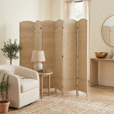 HOMCOM 6' Tall Folding Wood Privacy Screen, 6-Panel Room Divider, Oak