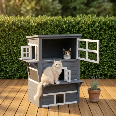 PawHut Outdoor 3-Tier Cat House, Weather Resistant