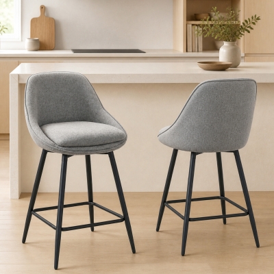 HOMCOM 26" Counter Height Barstools Set of 2, Upholstered Swivel Bar Stools with Backrests and Armrests, Dark Grey