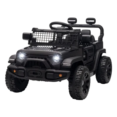 Qaba 12V Electric Car for Kids with Remote, Dual Motors, Rear Suspension, Soft Start, Music, Lights for 3-8 Years, Black