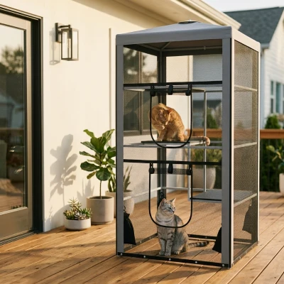 PawHut 79"H Cat House Enclosure, Steel Frame, Indoor/Outdoor