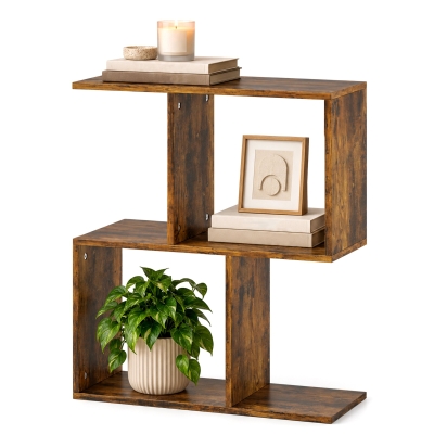 HOMCOM S-Shaped End Table, 3-Tier Narrow Side Table, Rustic Brown