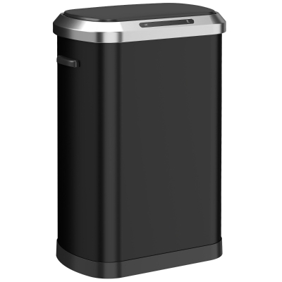 HOMCOM Automatic Trash Can, 13.2Gal / 50L Touchless Garbage Can with Soft-Close Lid, Stay Open, Stainless Steel, Black