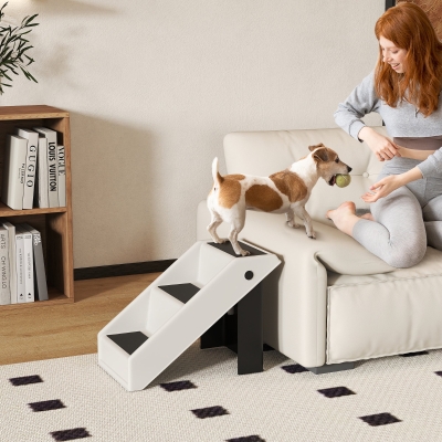 PawHut Dog Stairs for Small Dogs, 14.5" H Foldable Pet Ramp with 3 Non-Slip Steps for High Beds or Sofas