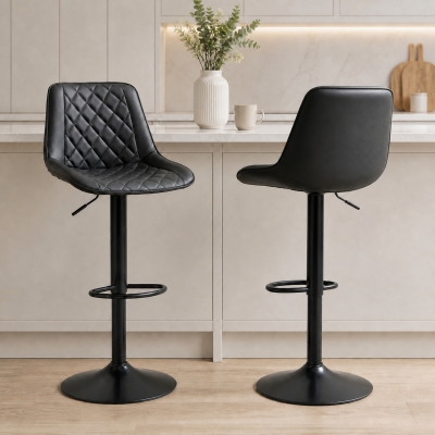 HOMCOM Bar Stools Set of 2, Swivel Counter Height Barstools with Back, Footrest, Adjustable Height, Black