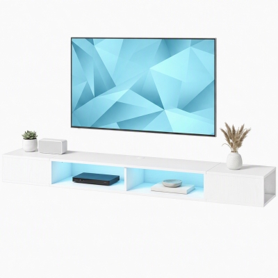 HOMCOM TV Stand with RGB LED Lights, Entertainment Center with Open Shelves for 75 Inch TV, White